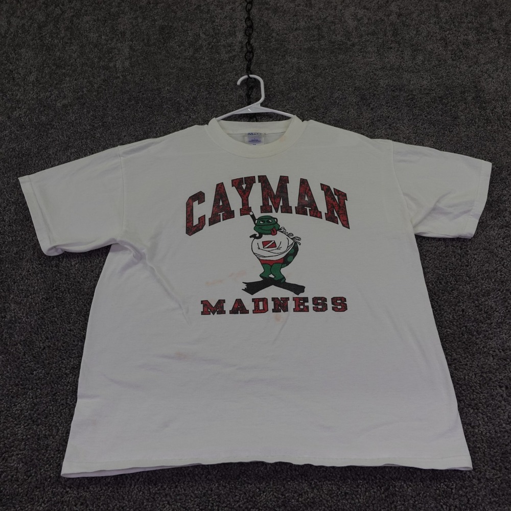 M&O Knits T Shirt Mens Large White Cayman Madness Scuba Turtle Heavyweight Tee